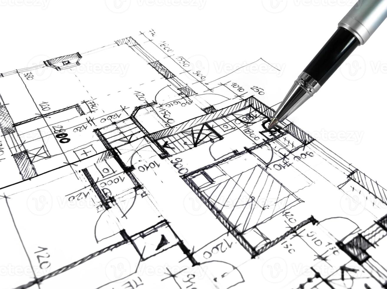 architectural drawing plan of house project - architecture, engineering and real estate styled concept photo