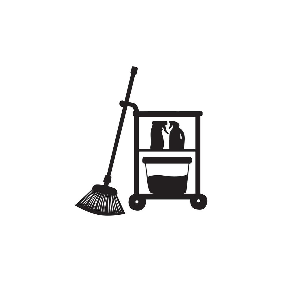 Custodian cart Lineart Design, Janitor Clipart illustration vector
