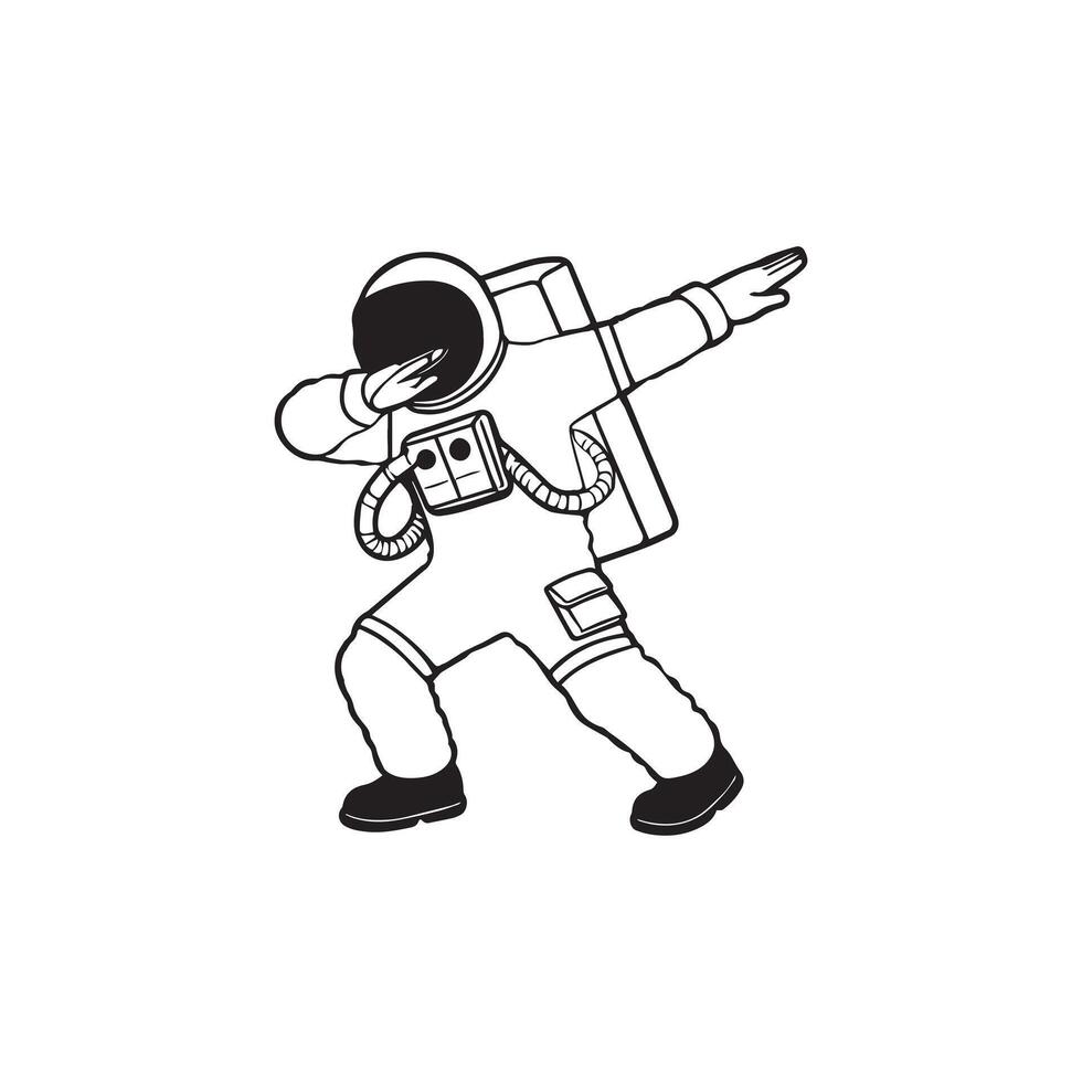 Astronaut dabbing dance outline design, Outer Space clipart illustration in black and white vector