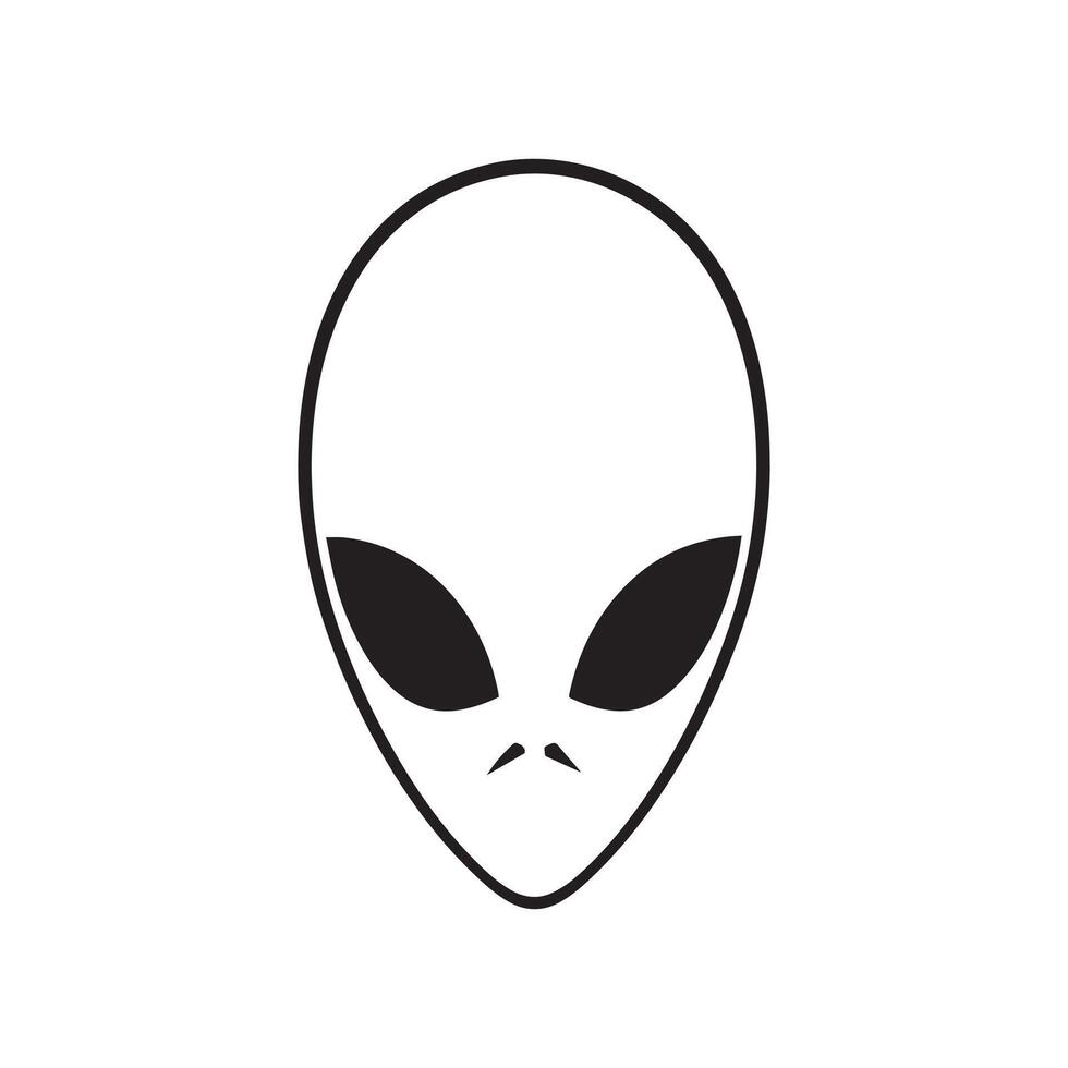 Alien face outline design, Outer Space clipart illustration in black and white vector