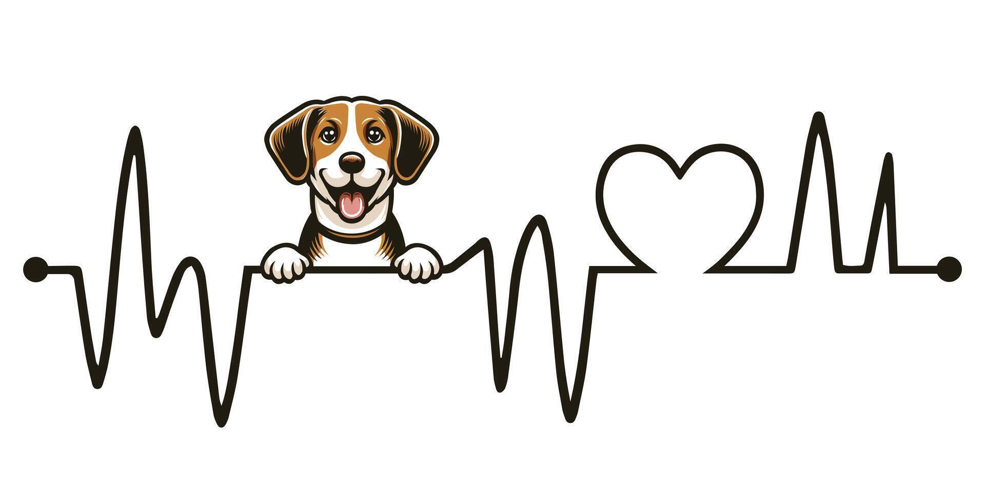 Heartbeat line with Harrier Dog Peeking - Dog and Cardiogram wave with Heart Love isolated illustration vector