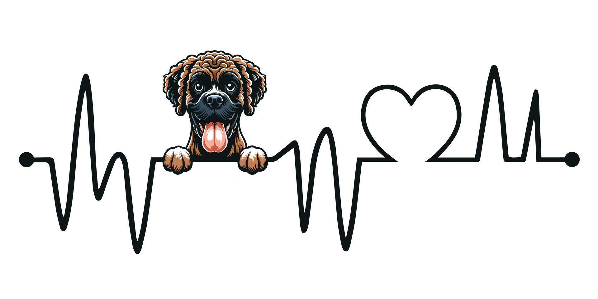 Heartbeat line with Boxerdoodle Dog Peeking - Dog and Cardiogram wave with Heart Love isolated illustration vector