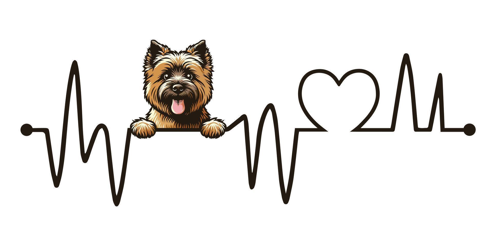 Heartbeat line with Cairn Terrier Dog Peeking - Dog and Cardiogram wave with Heart Love isolated illustration vector