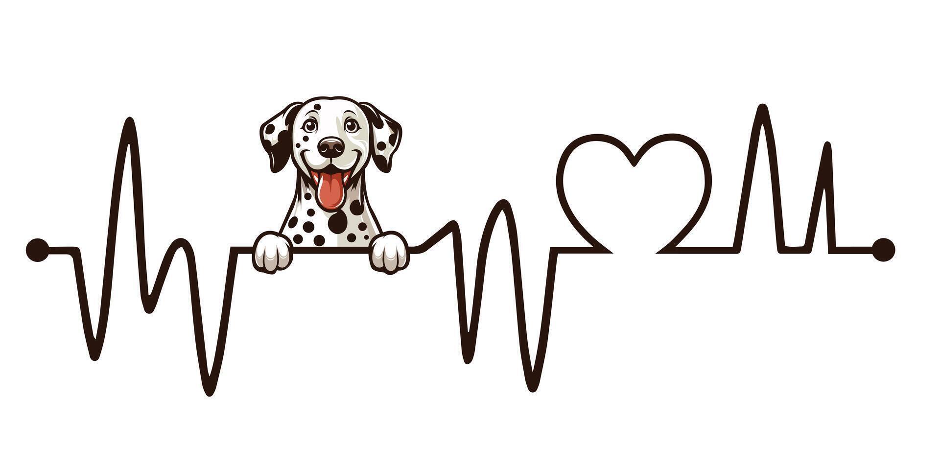 Heartbeat line with Dalmatian Dog Peeking, Dog and Cardiogram wave with Heart Love isolated illustration vector