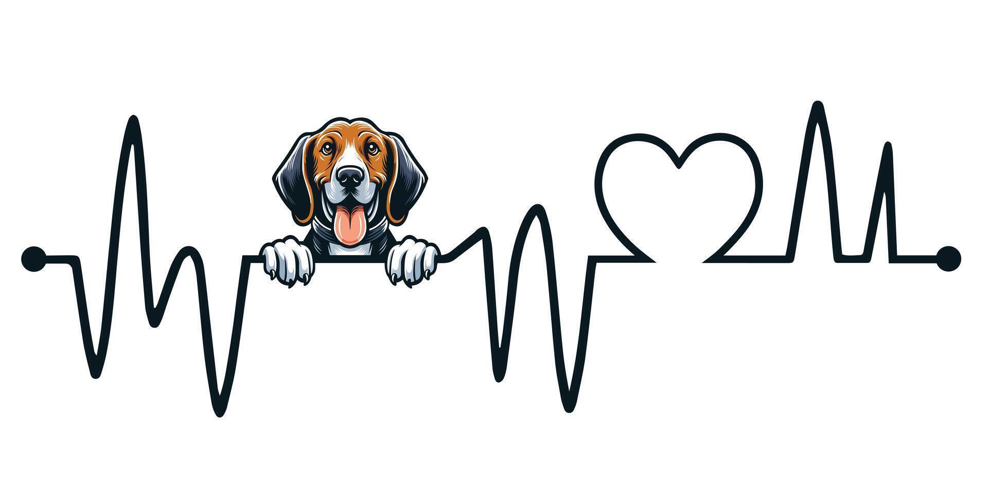 Heartbeat line with Coonhound Dog Peeking - Dog and Cardiogram wave with Heart Love isolated illustration vector
