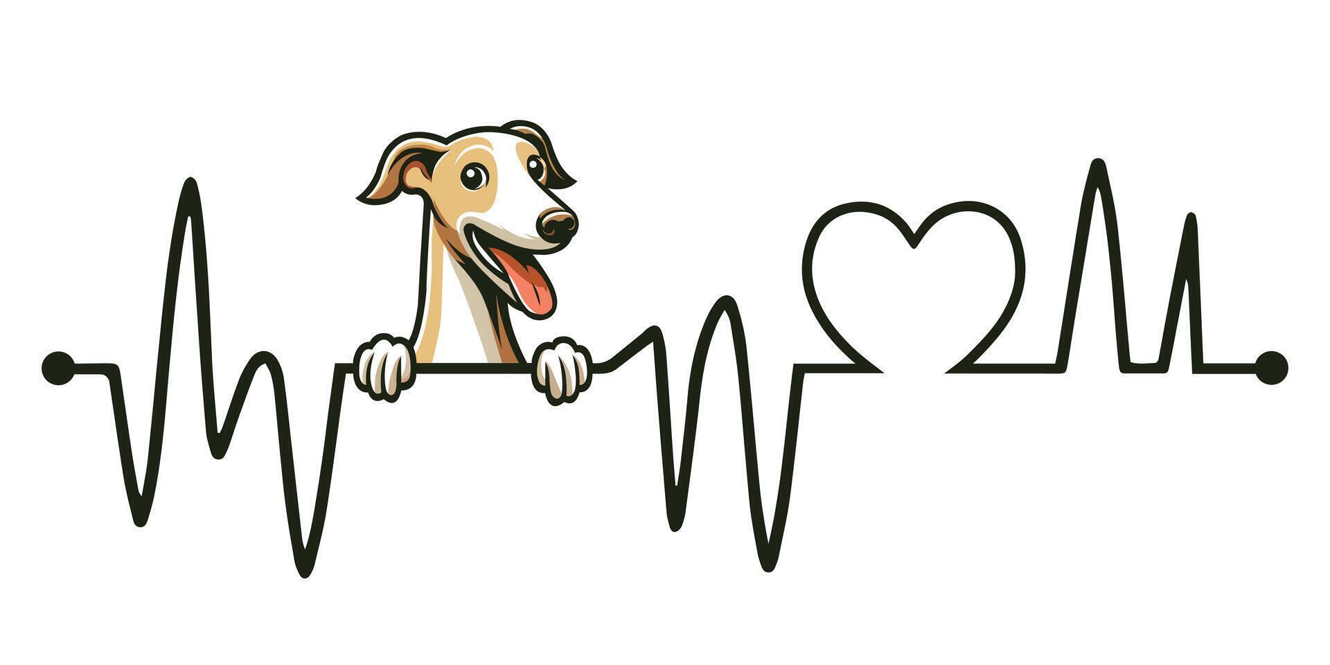 Heartbeat line with Greyhound Dog Peeking - Dog and Cardiogram wave with Heart Love isolated illustration vector