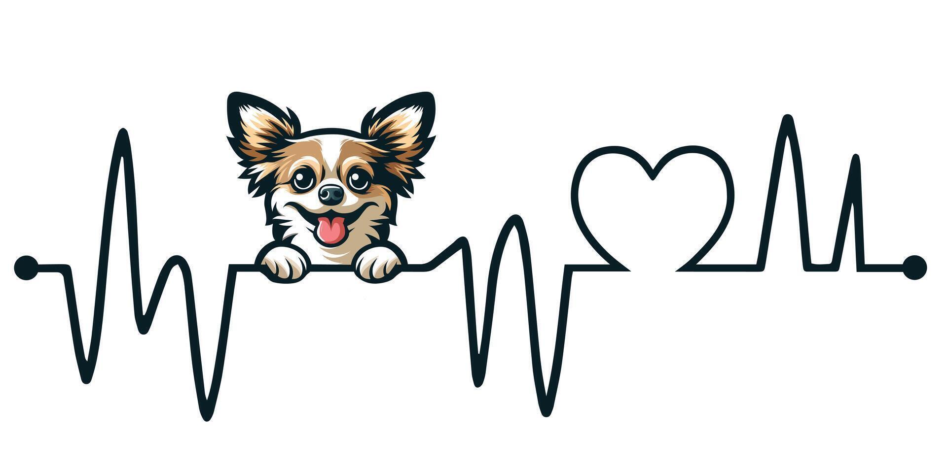 Heartbeat line with Chihuahua Dog Peeking - Dog and Cardiogram wave with Heart Love isolated illustration vector