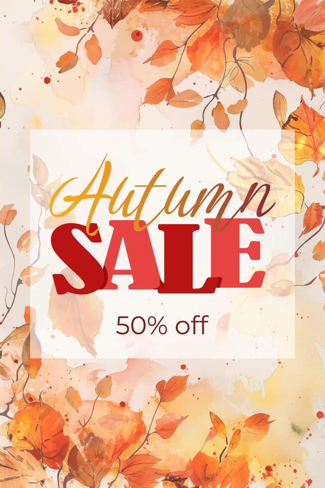 Fall season frame. Autumnal sale banner. Fall background with discount text. Autumnal template for poster, invitation, voucher. vector