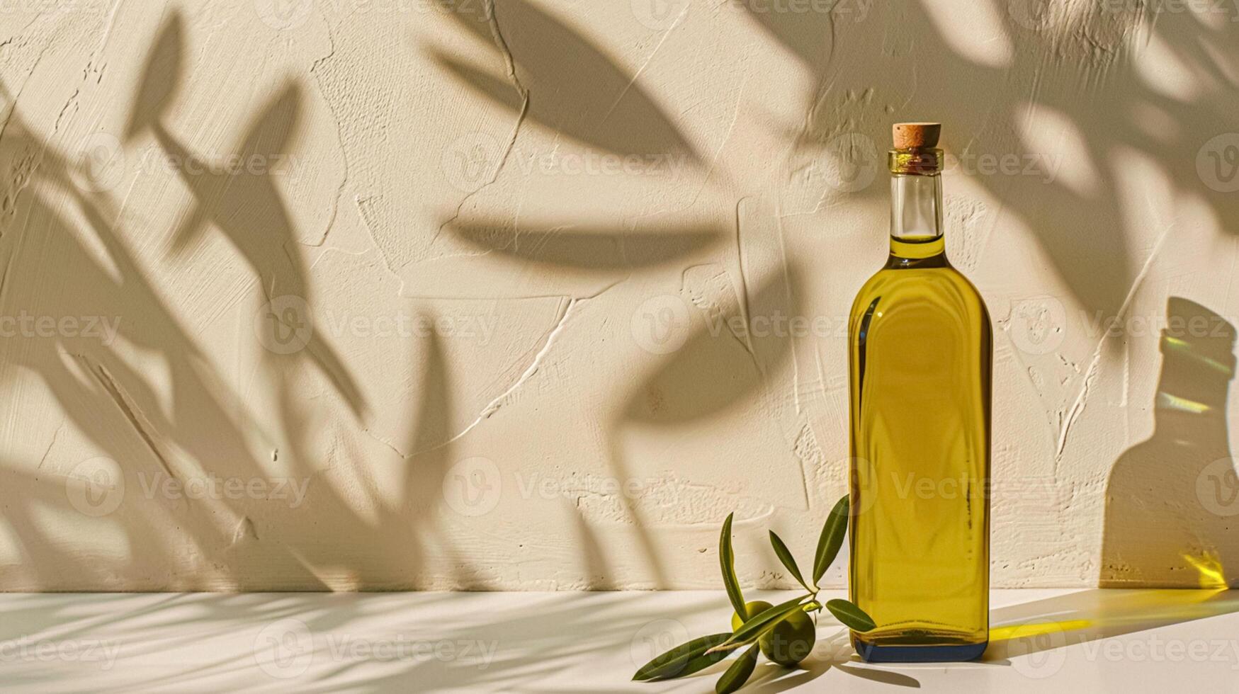 Olive oil bottle ad background with copyspace, vegetable oil commercial produce, food industry and retail photo