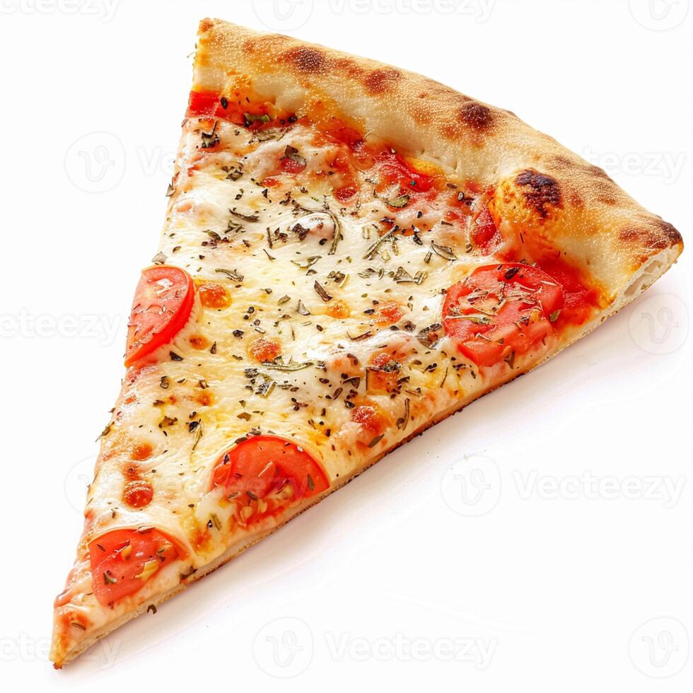 Pizza slice isolated on white background, online delivery from pizzeria, take away and fast food photo
