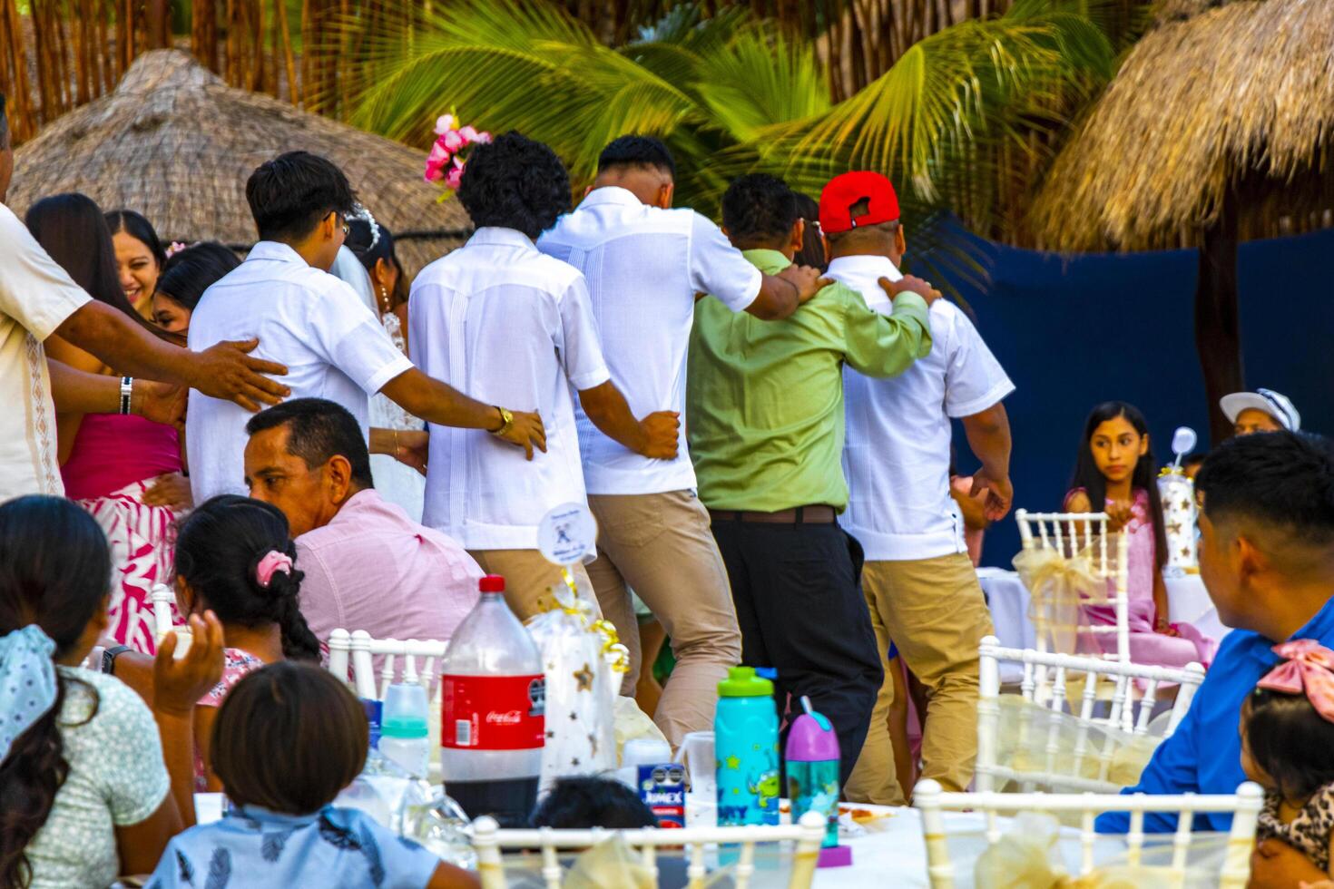 Playa del Carmen Quintana Roo Mexico 2023 Dancing bouquet toss and party at Mexican wedding reception Mexico. photo
