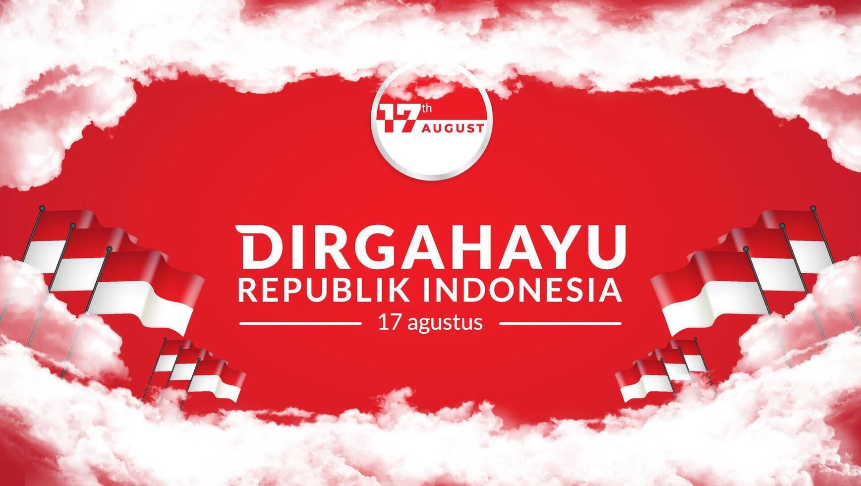 August 17th. Indonesian Independence Day greeting cards. Celebration backgrounds on clouds, flags and text. vector