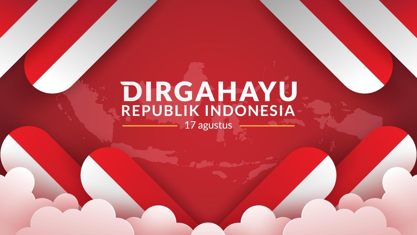 August 17th. Indonesian Independence Day Greeting Card. Waving Indonesian flag isolated on sky background. vector