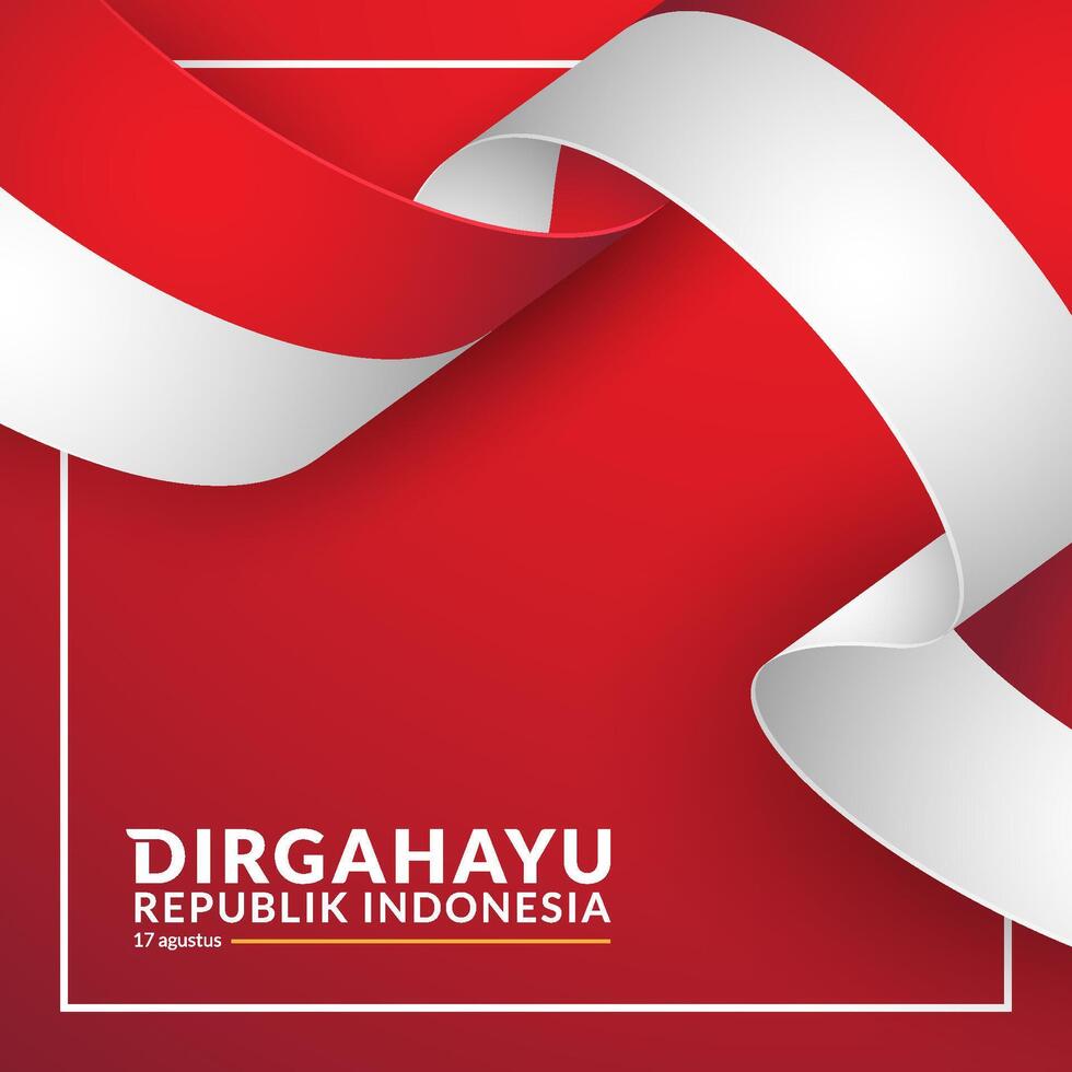 August 17th. Indonesian Independence Day Greeting Card. Waving Indonesian flag isolated on sky background. vector