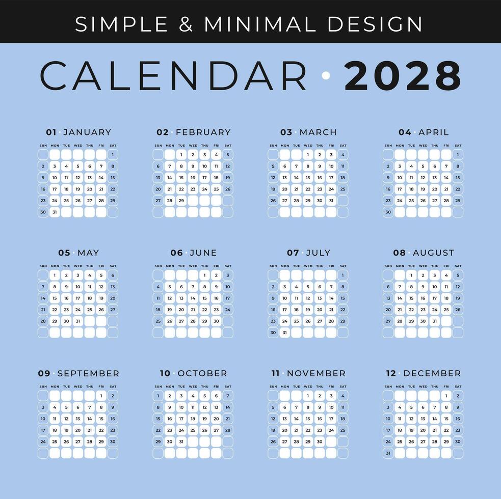Simple and Minimal Calendar 2028 vector