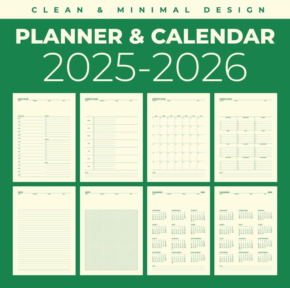 Simple planner calendar 2025, 2026 in clean and minimal design vector