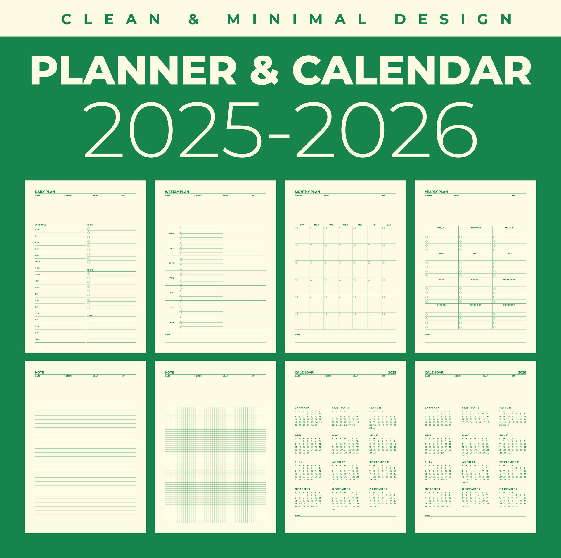 Simple planner calendar 2025, 2026 in clean and minimal design 47011548 Vector Art at Vecteezy