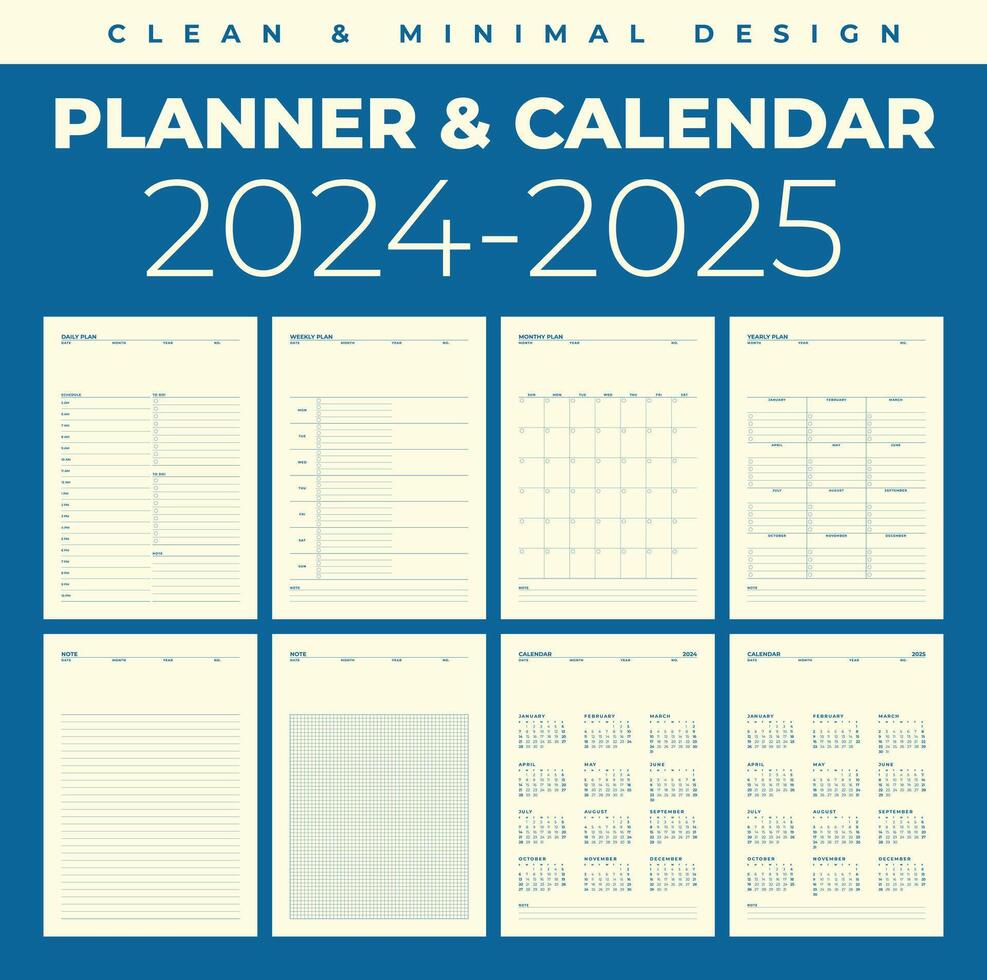 Simple planner calendar 2024, 2025 in clean and minimal design vector