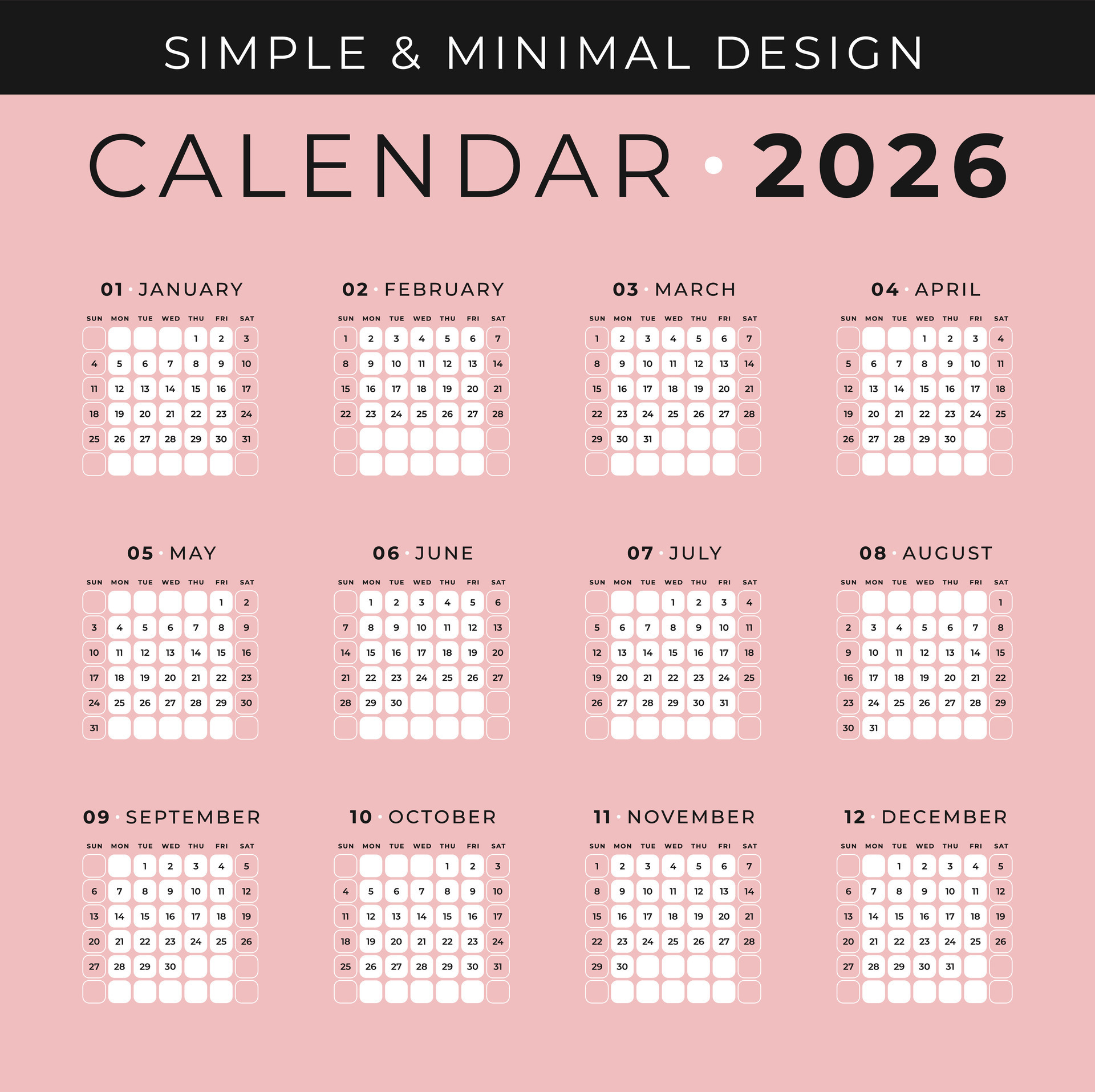 sencillo y mínimo calendario 2026 47011554 Vector en Vecteezy