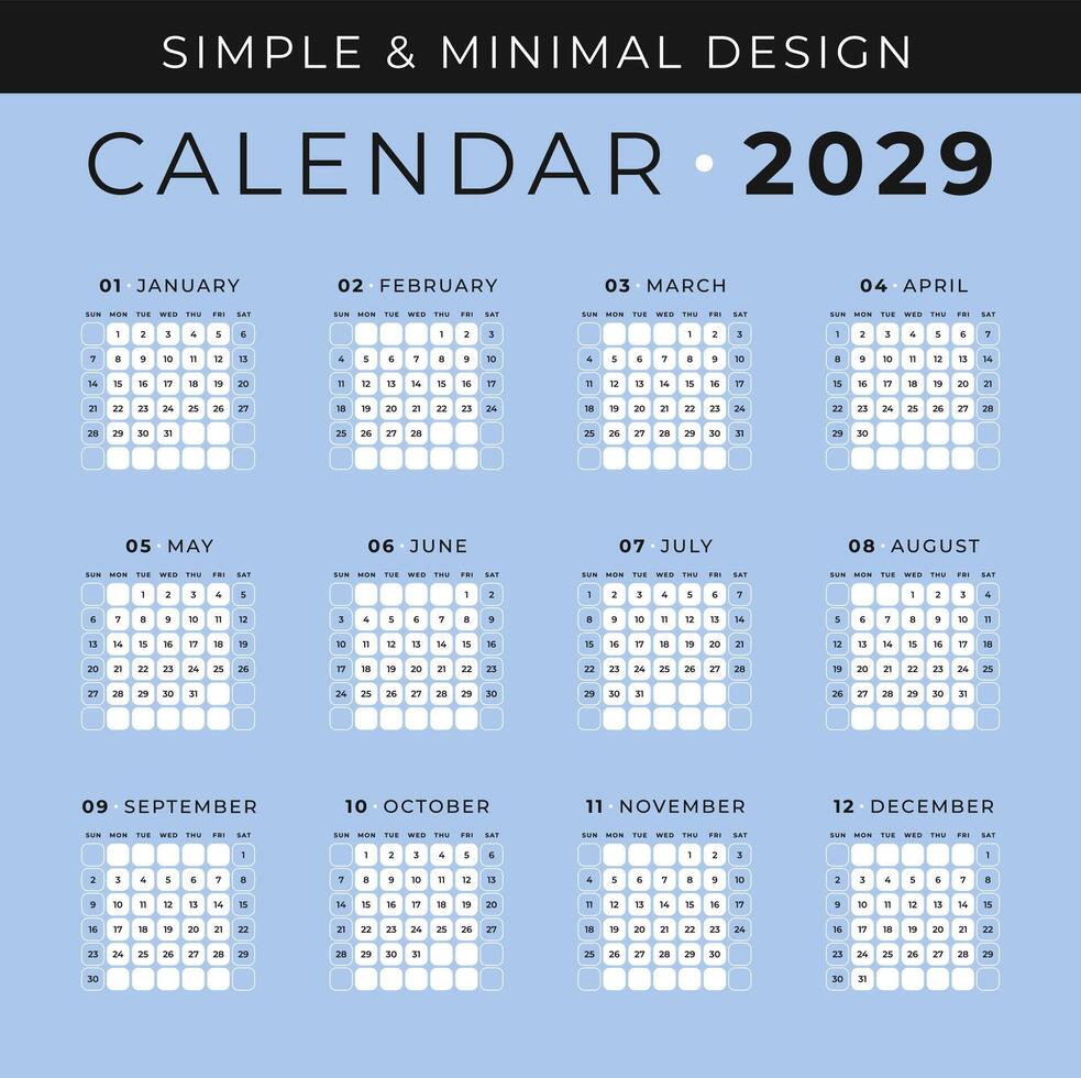 Simple and Minimal Calendar 2029 vector