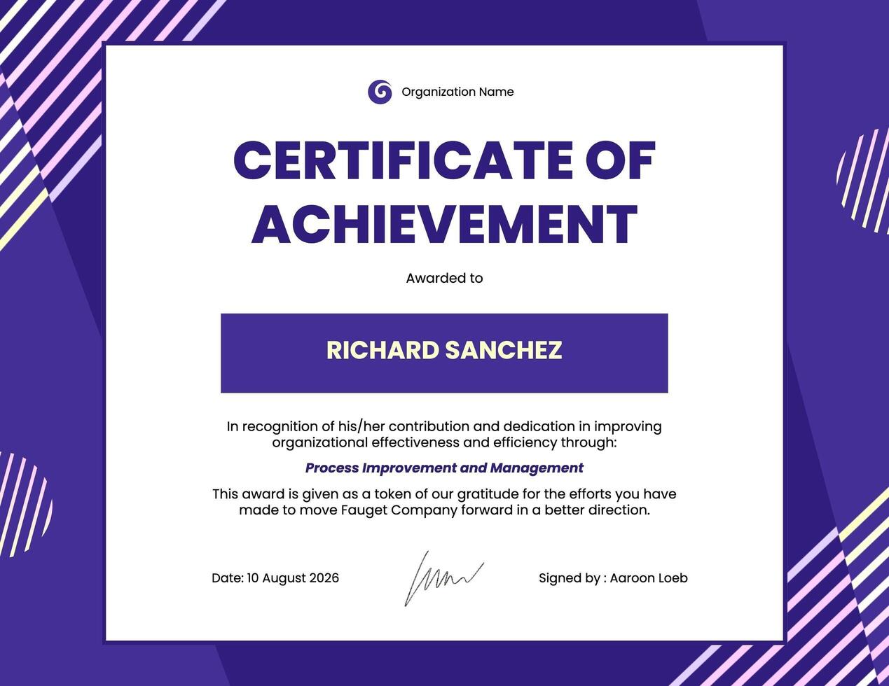 purple modern certificate of achievement template