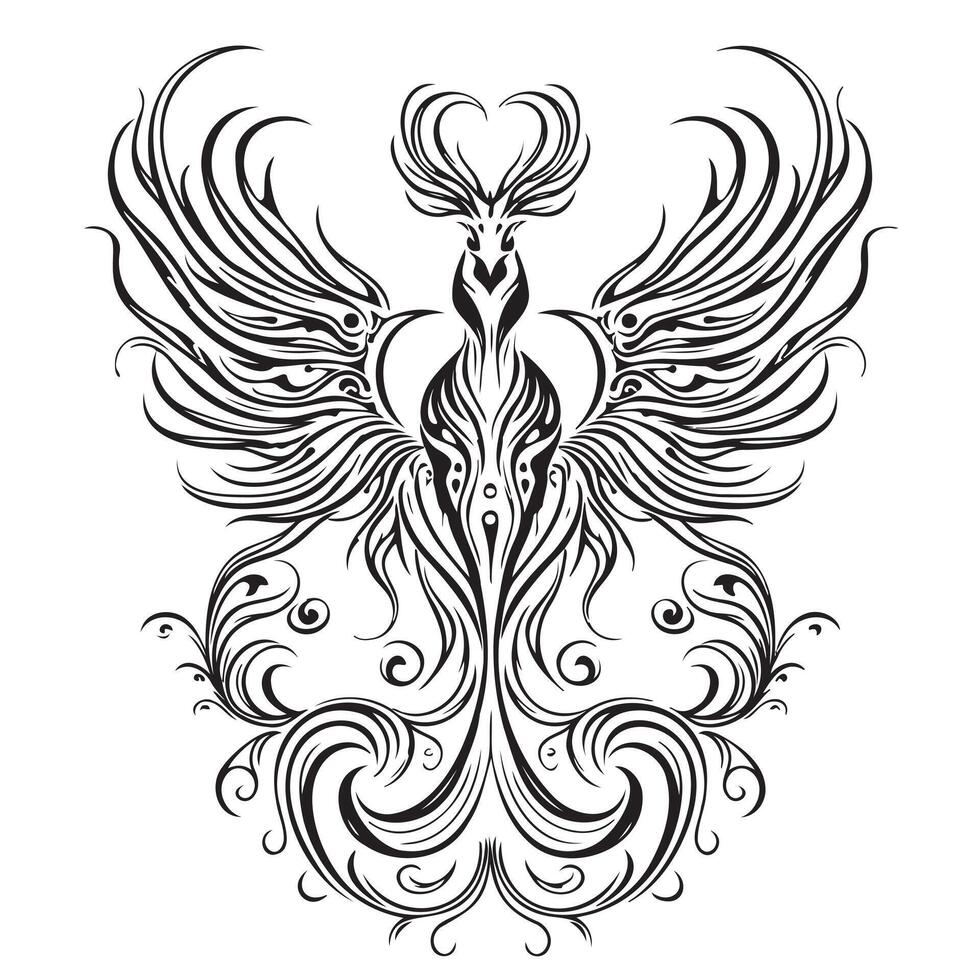 Phoenix illustration, drawing, engraving, ink, line art vector