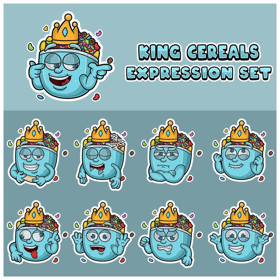 Cartoon Mascot Of Cereals Character with king and expression set. vector