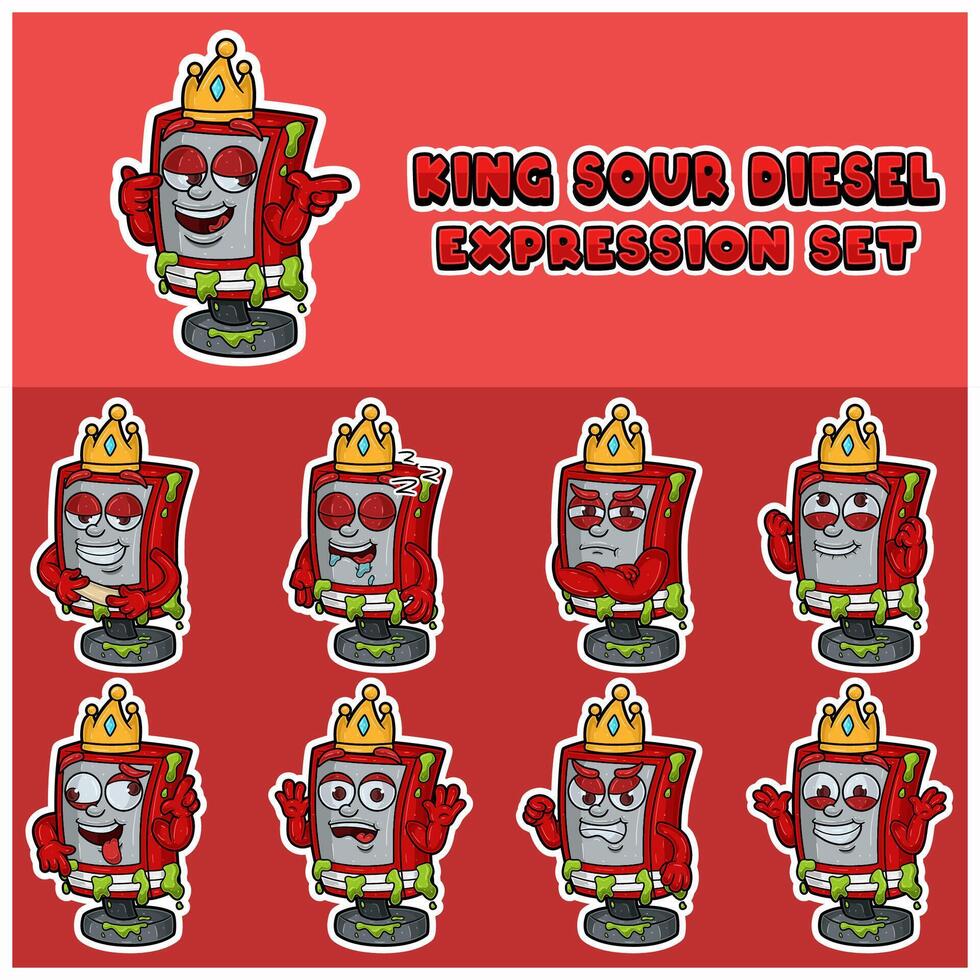 Cartoon Mascot Of Sour Diesel Character with king and expression set. vector