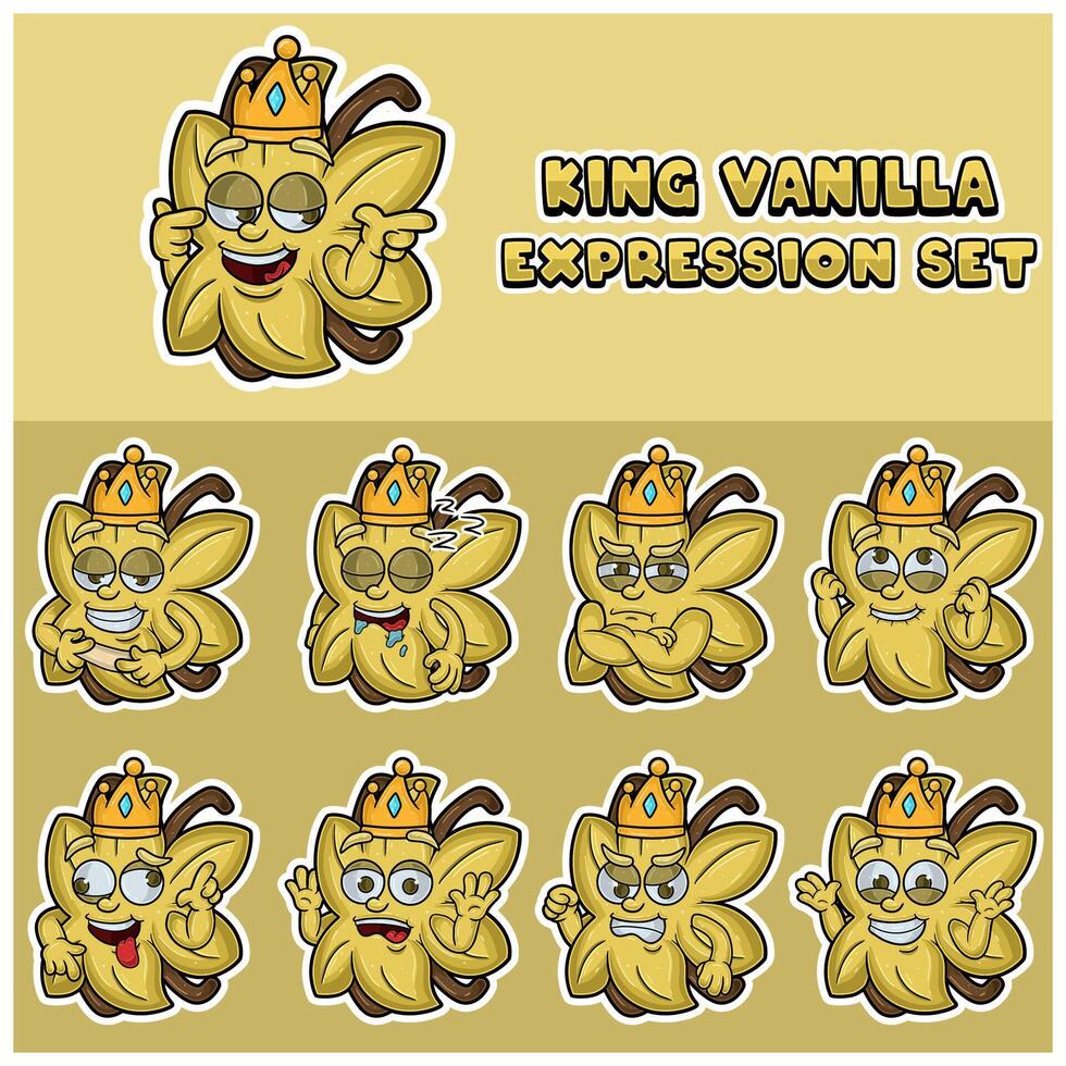 Cartoon Mascot Of Vanilla Character with king and expression set. vector