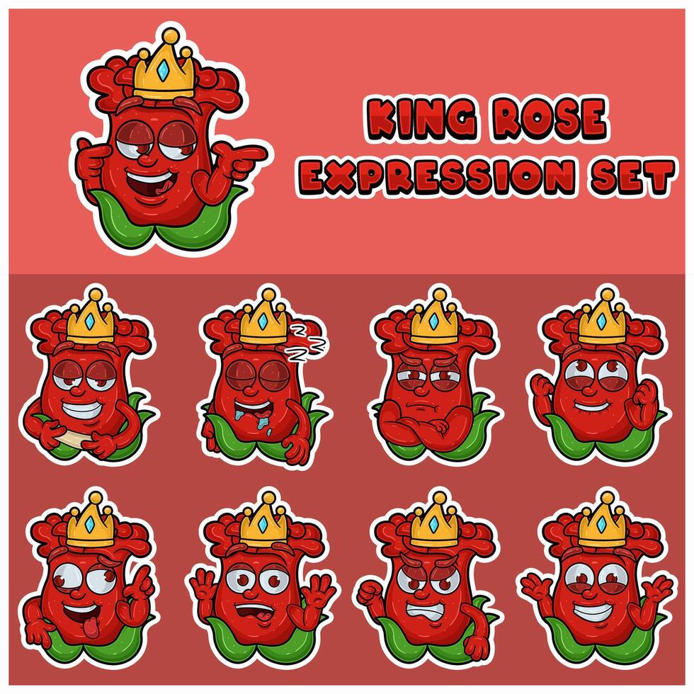 Cartoon Mascot Of Rose Character with king and expression set. vector
