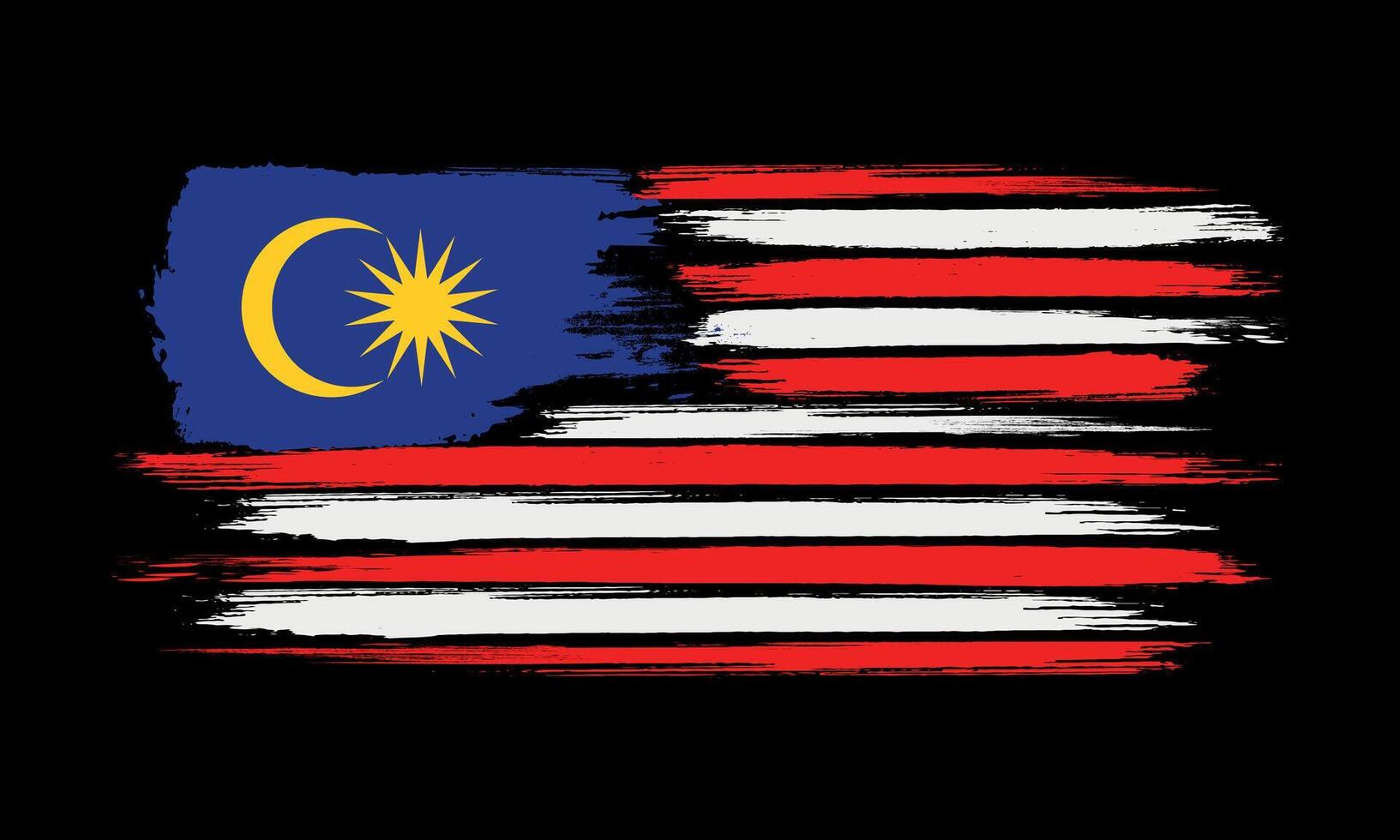 Distressed Grunge Malaysia Flag illustration, Abstract Brush Stroke Isolated On A Black Background vector