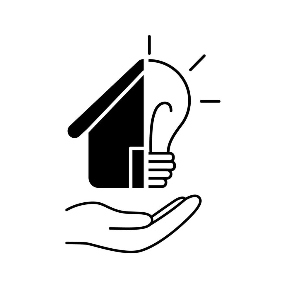 Line art hand hold house with lightbulb icon and house icon. Energy efficiency concept vector