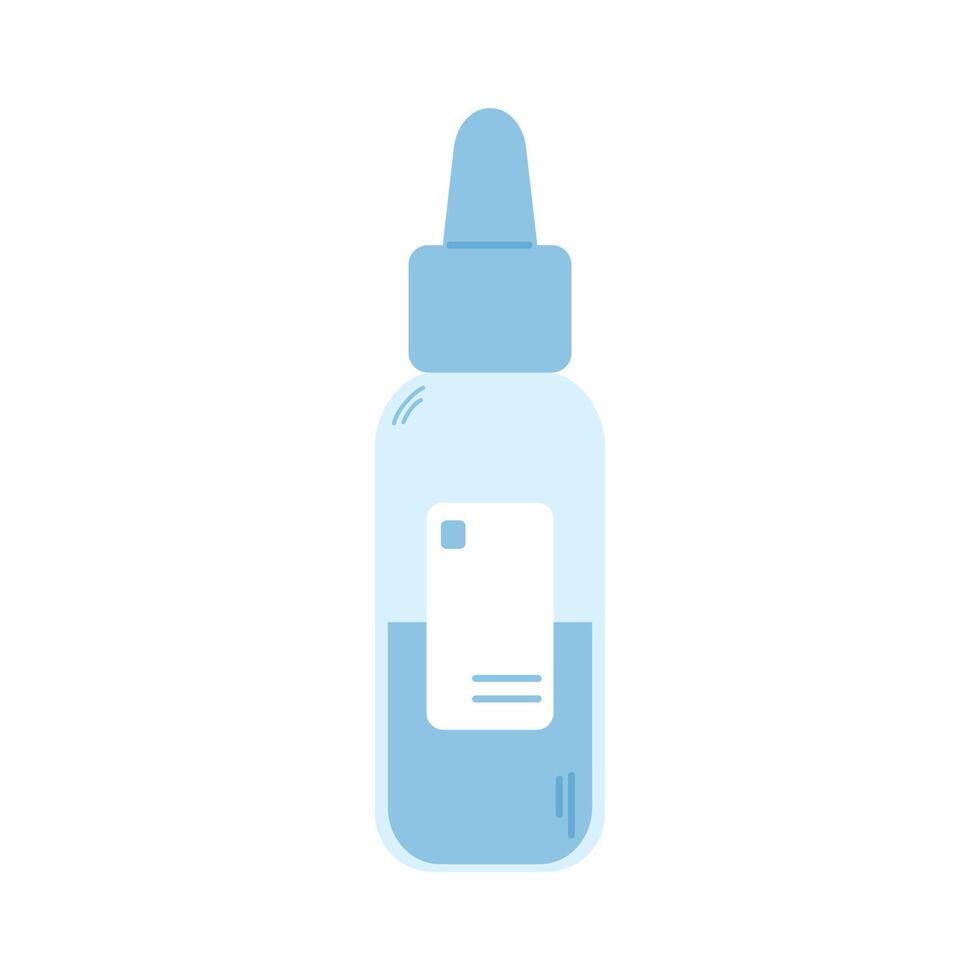 Nasal bottle. Nose remedy drops. Glass medical container with liquid for relief for a runny nose vector