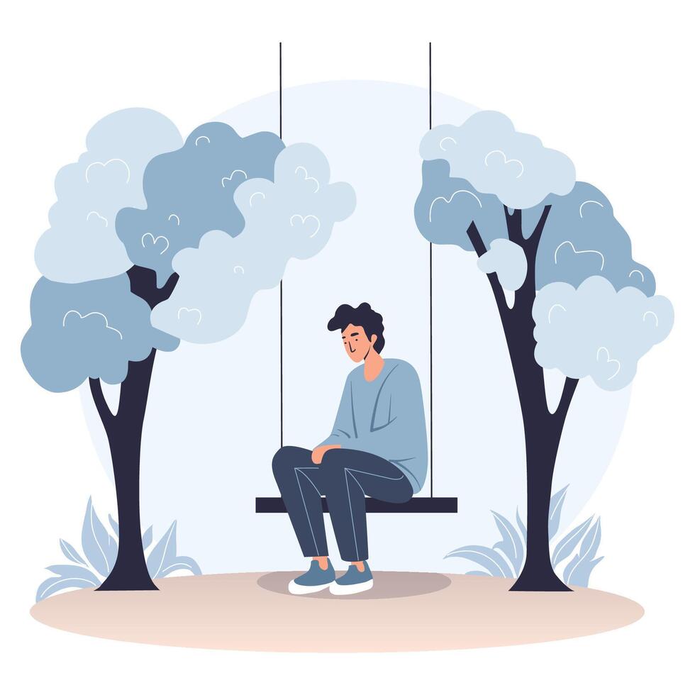 Depressed lonely man in sadness and despair. colorful cartoon illustration vector