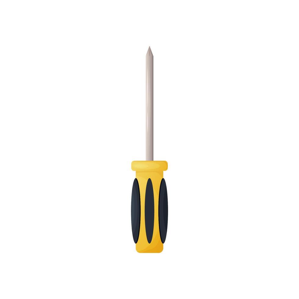 Yellow screwdriver with rubberized handle on white insulated background. Cartoon style. vector