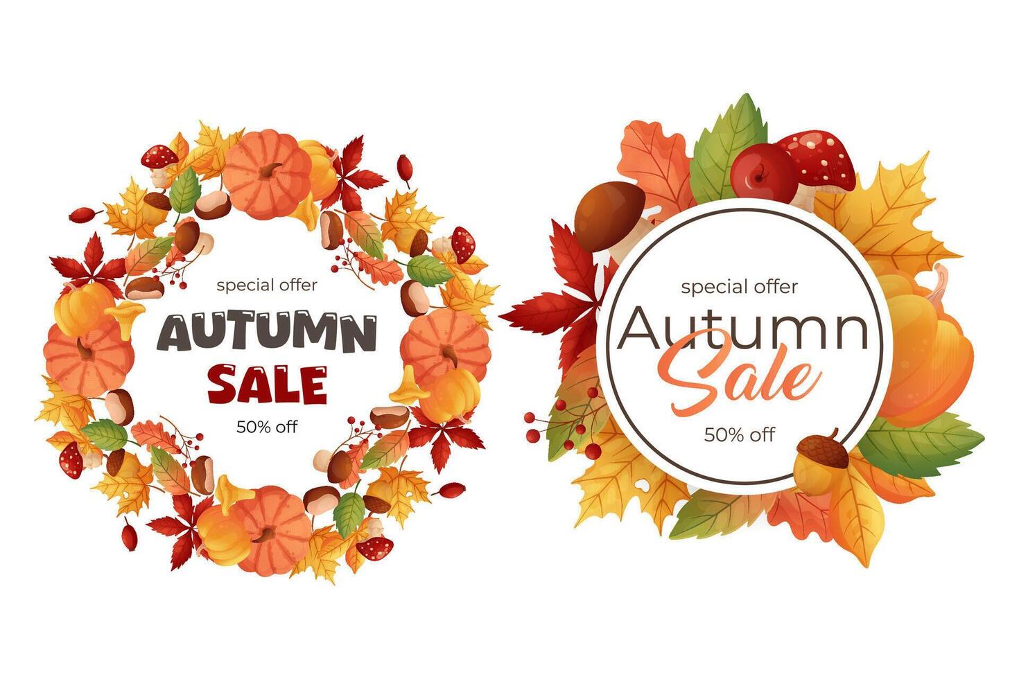Fall Discount. Autumn sale, leaf framed text. On white isolated background. vector