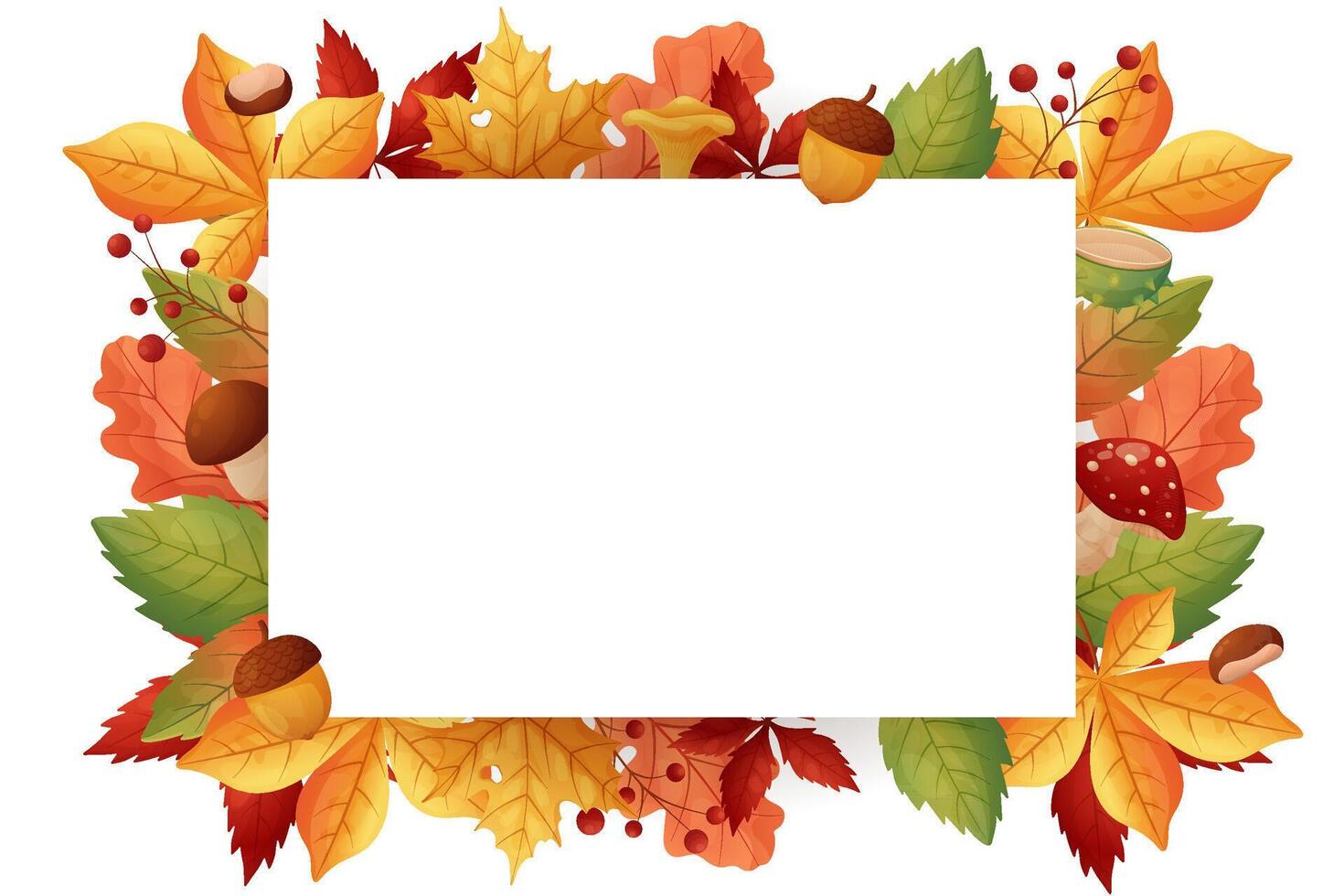 Autumn frame in rectangle shape on white isolated background. vector