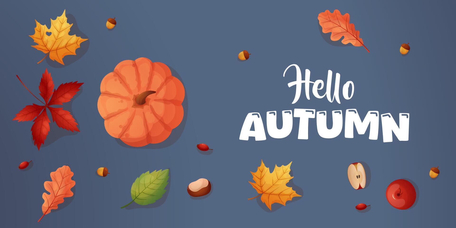 Fall banner, hello autumn. Happy fall harvest. vector