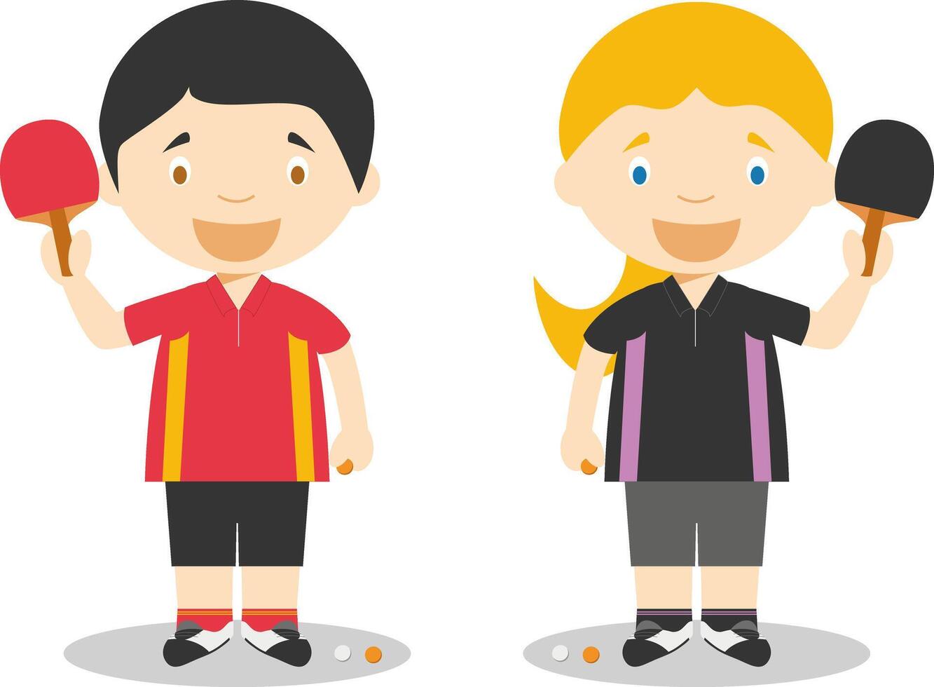 Sports illustrations. Table Tennis male and female cartoon characters vector