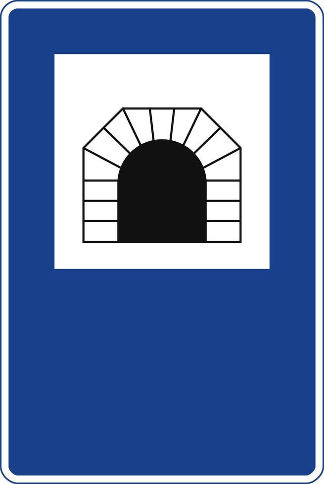 Rectangular traffic signal in blue and white, isolated on white background. Tunnel start sign vector