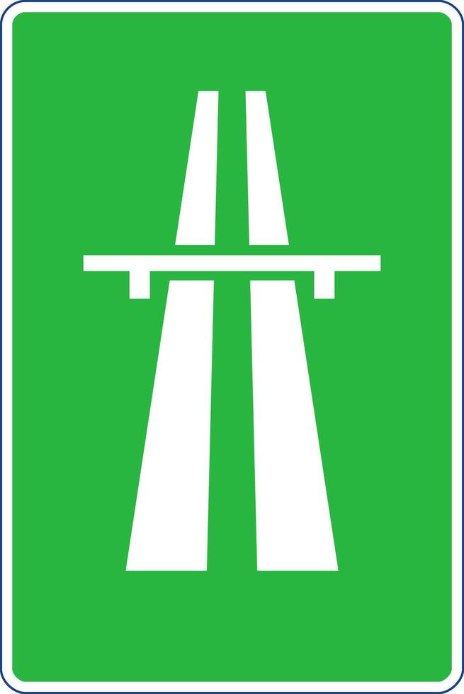 Rectangular traffic signal in green and white, isolated on white background. Motorway or highway start sign vector