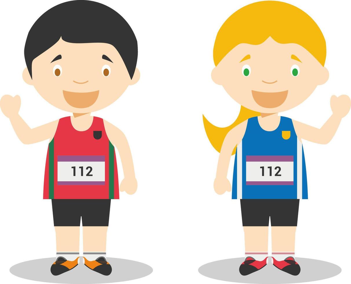 Sports illustrations. Athletics male and female cartoon characters vector