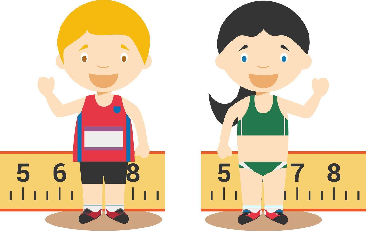 Sports illustrations. Long Jump male and female cartoon characters vector