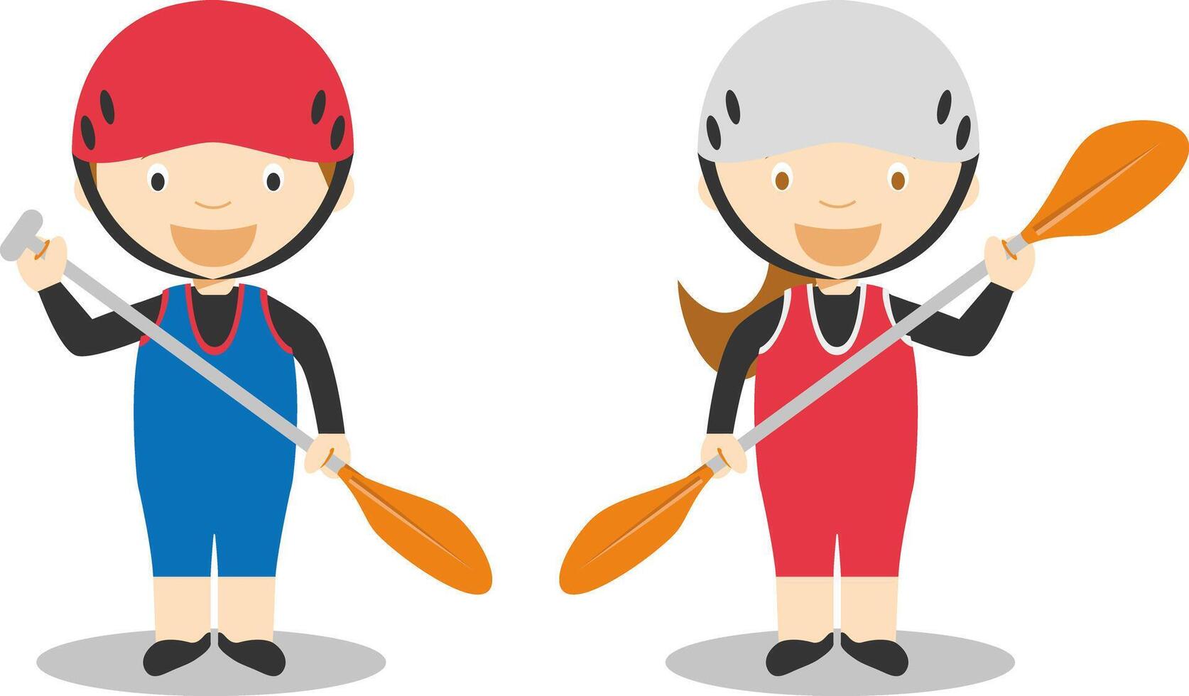 Sports illustrations. Canoe Slalom male and female cartoon characters vector