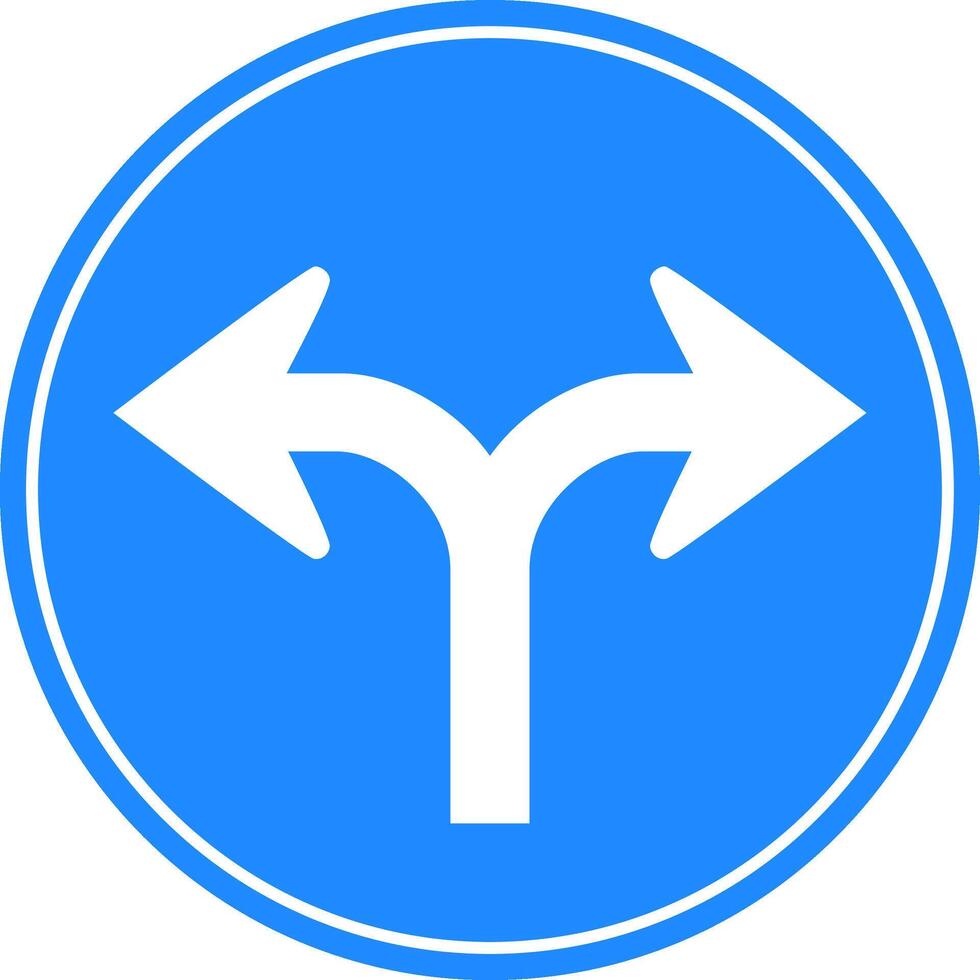 Rounded traffic signal in blue and white, isolated on white background. Compulsory turn right or left vector