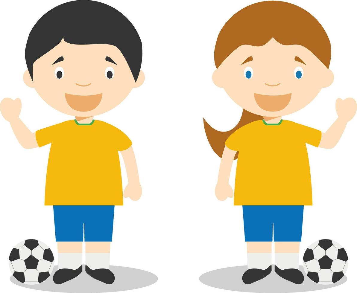Sports illustrations. Football male and female cartoon characters vector