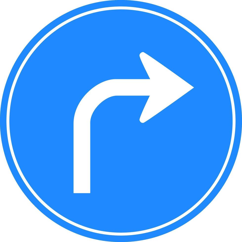 Rounded traffic signal in blue and white, isolated on white background. Compulsory turn right ahead vector