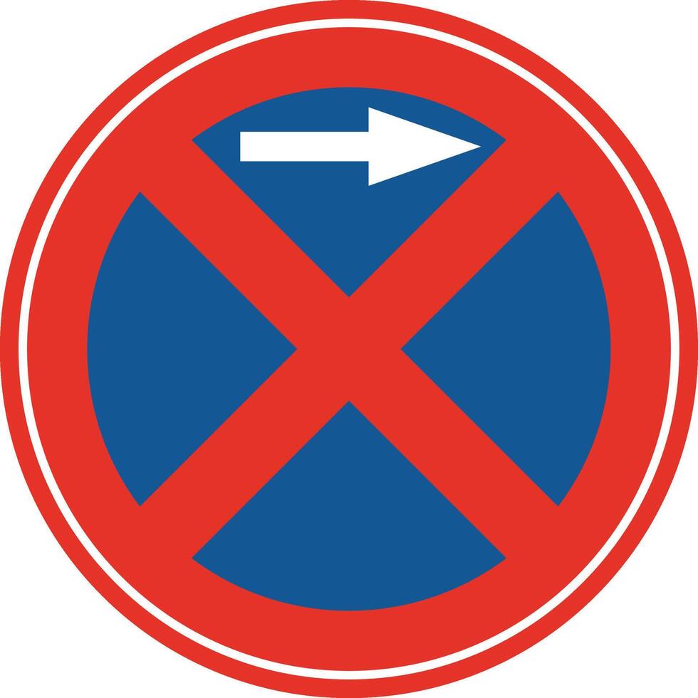 Rounded traffic signal in blue and red, isolated on white background. Stopping and parking prohibited to the right vector
