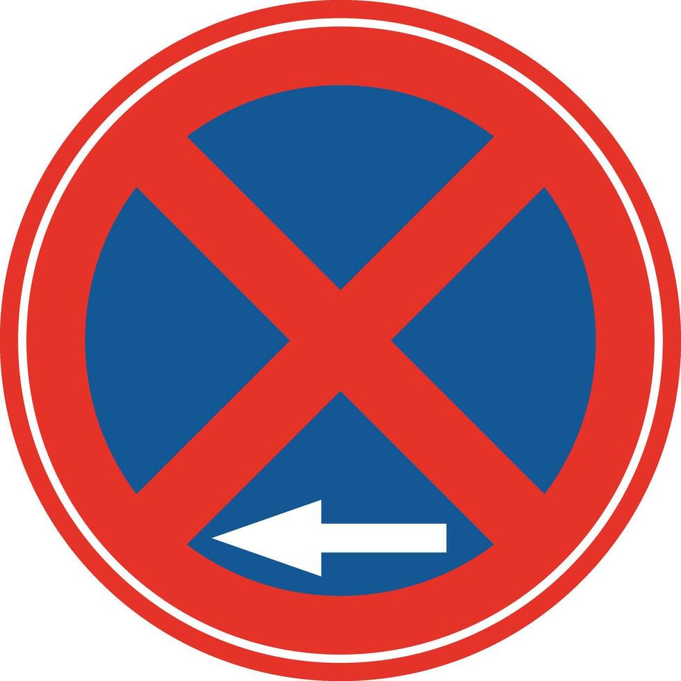 Rounded traffic signal in blue and red, isolated on white background. Stopping and parking prohibited to the left vector