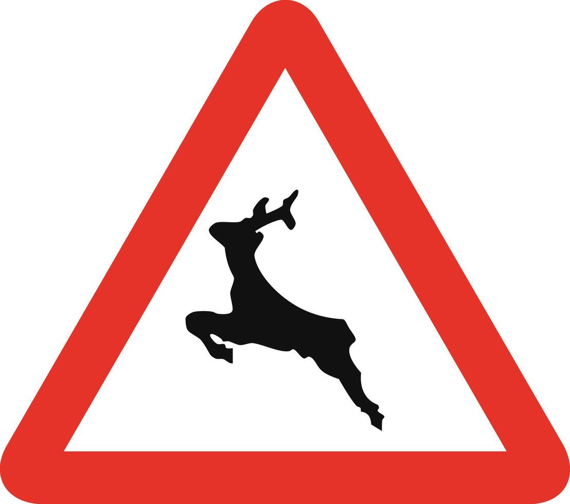 Triangular traffic signal in white and red, isolated on white background. Warning of animals in the wild vector